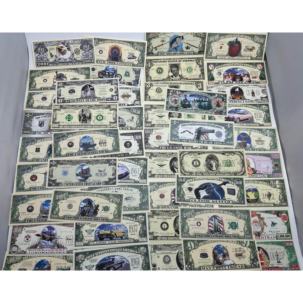 Set of 48 USA Dollar Bill Funny Money Notes Navy Hobbies Pets Presidents & more